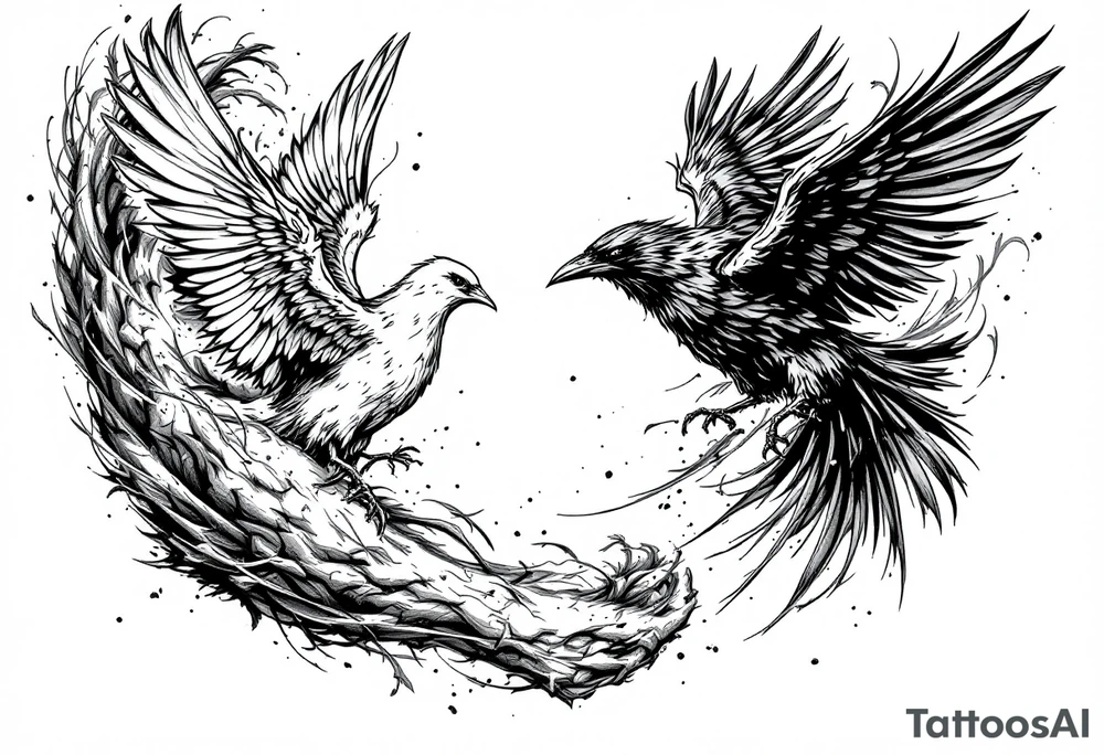 dove and raven fighting tattoo idea