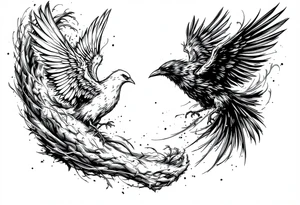 dove and raven fighting tattoo idea