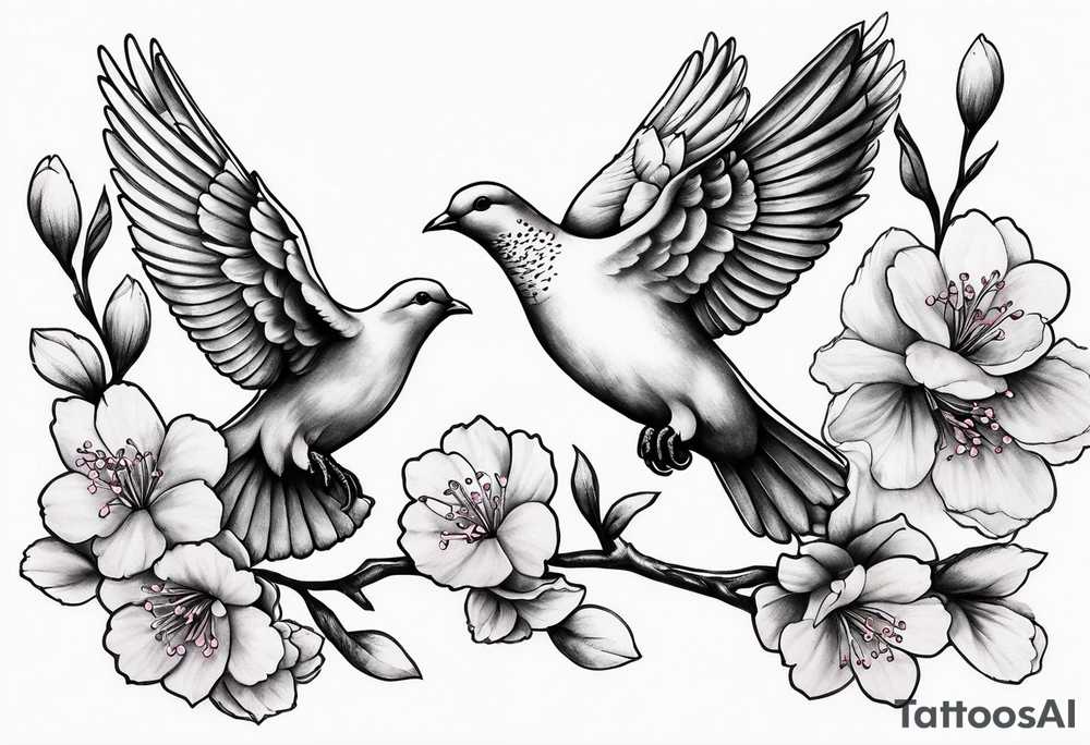 3 doves flying 
With a cherry blossom tattoo idea