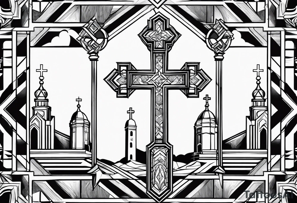 Calvary three crosses geometric tattoo idea