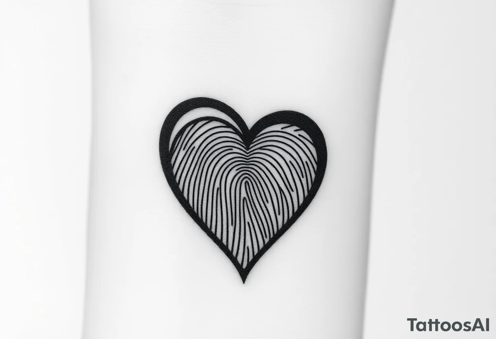 An intertwined infinity design with a fingerprint heart texture in black and grey realism tattoo idea