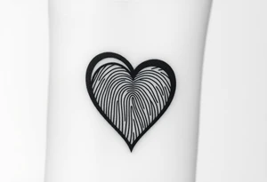 An intertwined infinity design with a fingerprint heart texture in black and grey realism tattoo idea