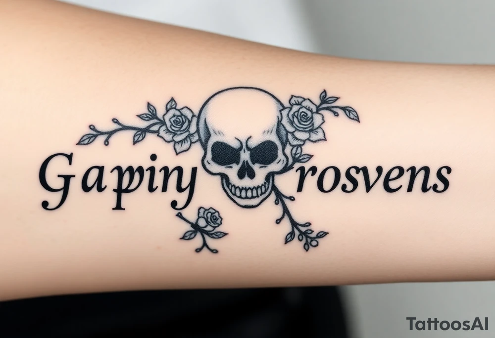 gothic skull intertwined with climbing roses and thorny vines tattoo idea