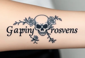 gothic skull intertwined with climbing roses and thorny vines tattoo idea