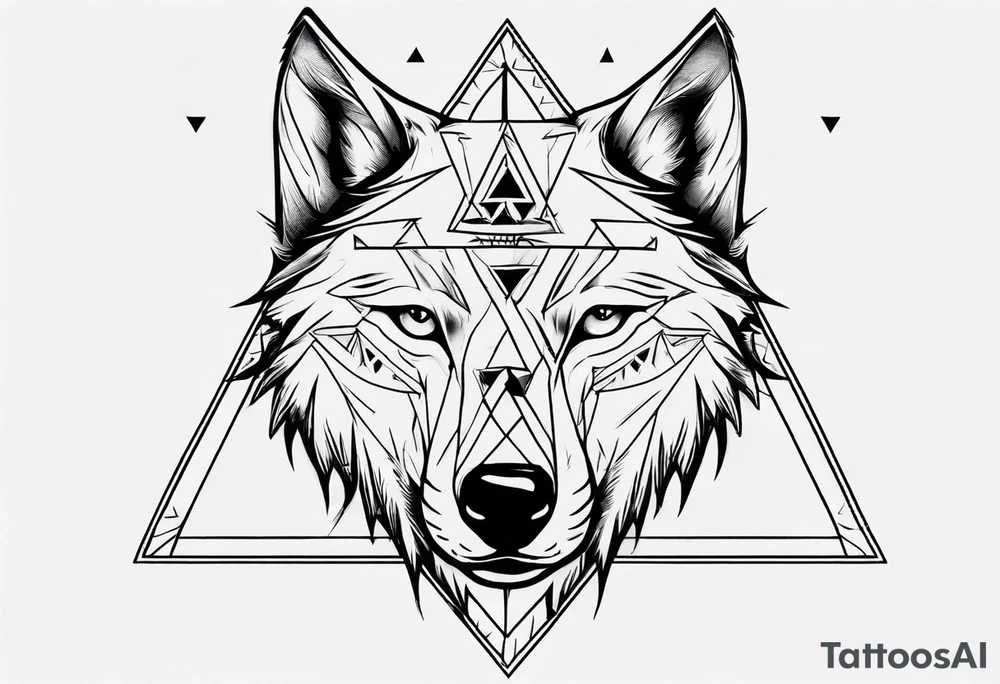 wolf head with one triangle on forehead and a triangle in the background tattoo idea wolf head with one triangle on forehead and a triangle in the background tattoo idea
