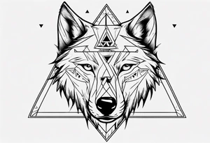 wolf head with one triangle on forehead and a triangle in the background tattoo idea