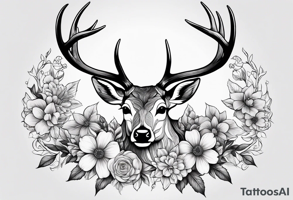 deer antler with flower tattoo idea