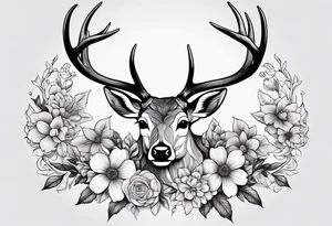deer antler with flower tattoo idea
