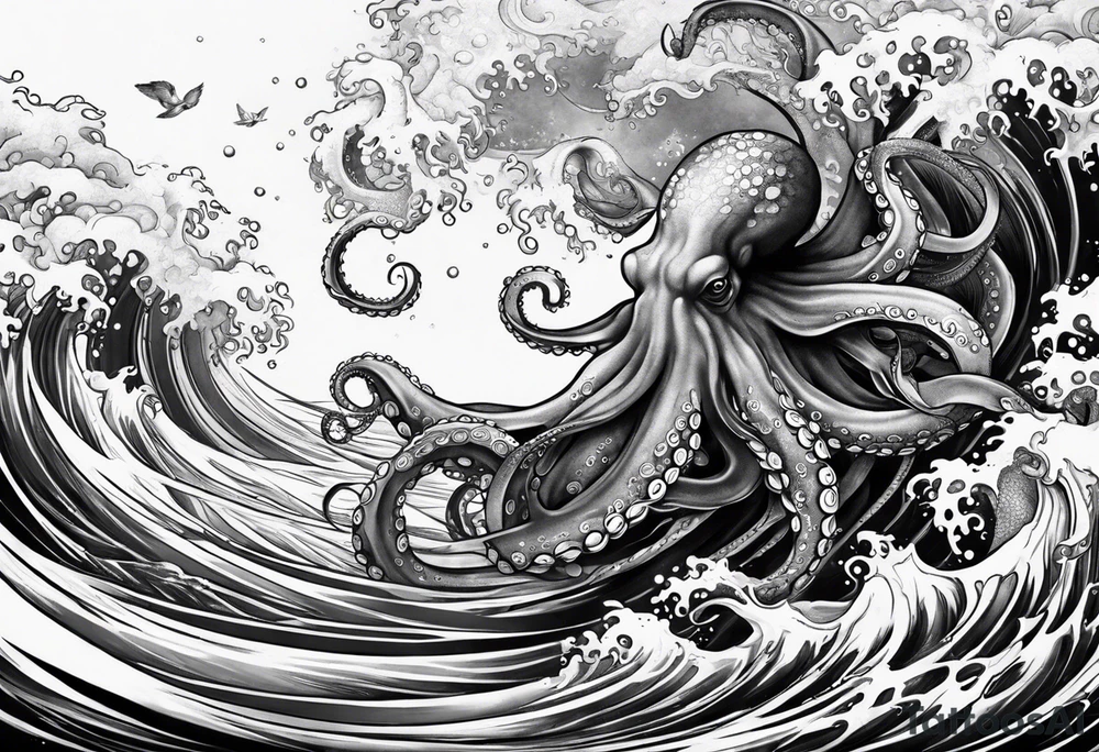 Octopus peaceful waves tattoo idea