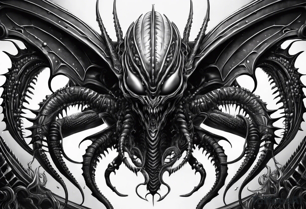 Full body Xenomorph queen with ovomorph eggs tattoo idea Full body Xenomorph queen with ovomorph eggs tattoo idea