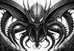 Full body Xenomorph queen with ovomorph eggs tattoo idea