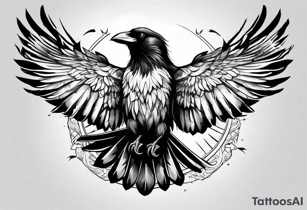 flying crow with compass tattoo idea