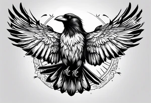 flying crow with compass tattoo idea