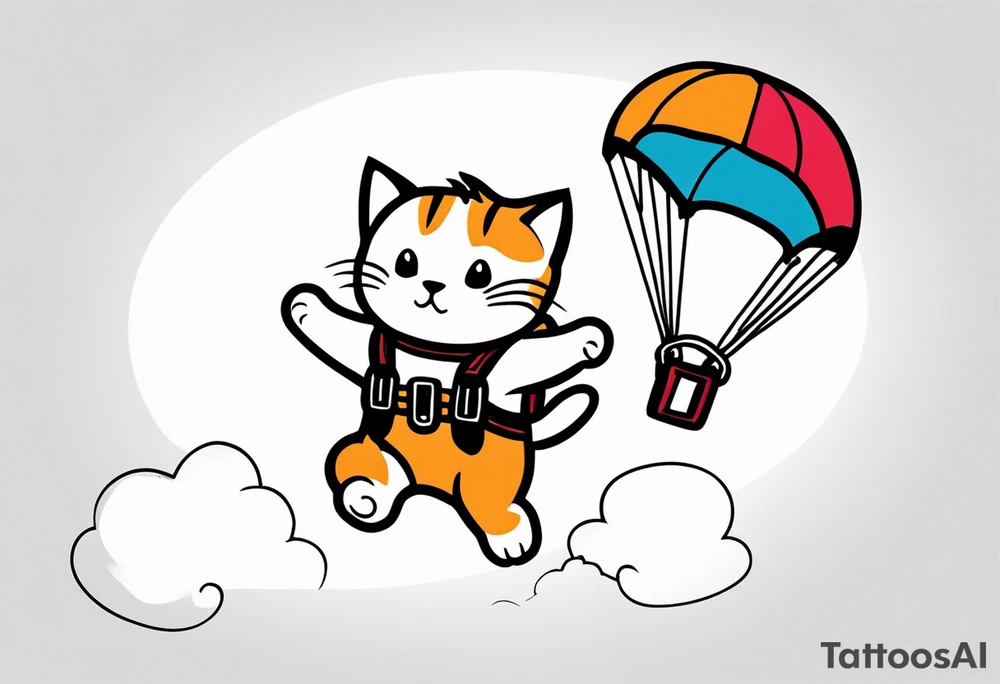 a cat parachuting after skydiving tattoo idea