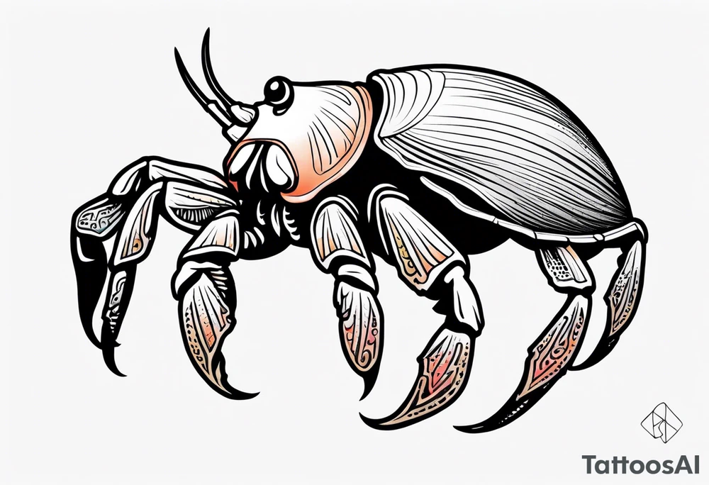 Line work hermit crab tattoo idea