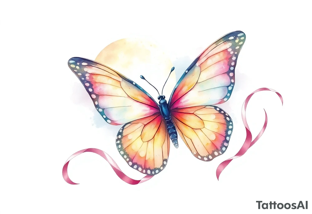 ethereal butterfly with flowing silk ribbons in moonlight tattoo idea