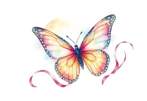 ethereal butterfly with flowing silk ribbons in moonlight tattoo idea
