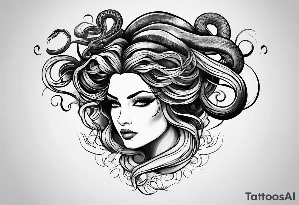 Medusa snake hair lady head tattoo idea
