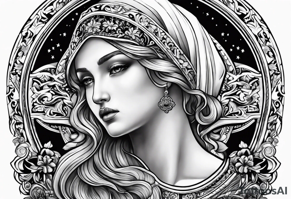 Old Russian prison style Virgo tattoo idea