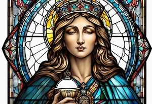 holy saint woman with halo stained glass holding a chalice tattoo idea