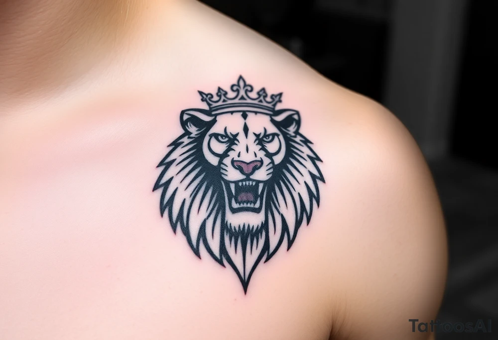 a powerful and majestic lion with a crown and in the middle of this crown tattoo idea