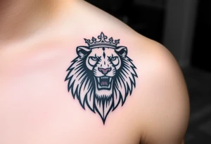 a powerful and majestic lion with a crown and in the middle of this crown tattoo idea