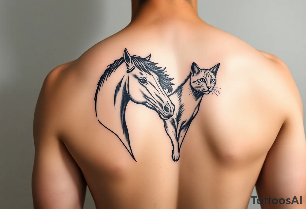 Horse and cat bond smaller for behind arm above elbow tattoo idea