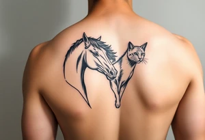Horse and cat bond smaller for behind arm above elbow tattoo idea