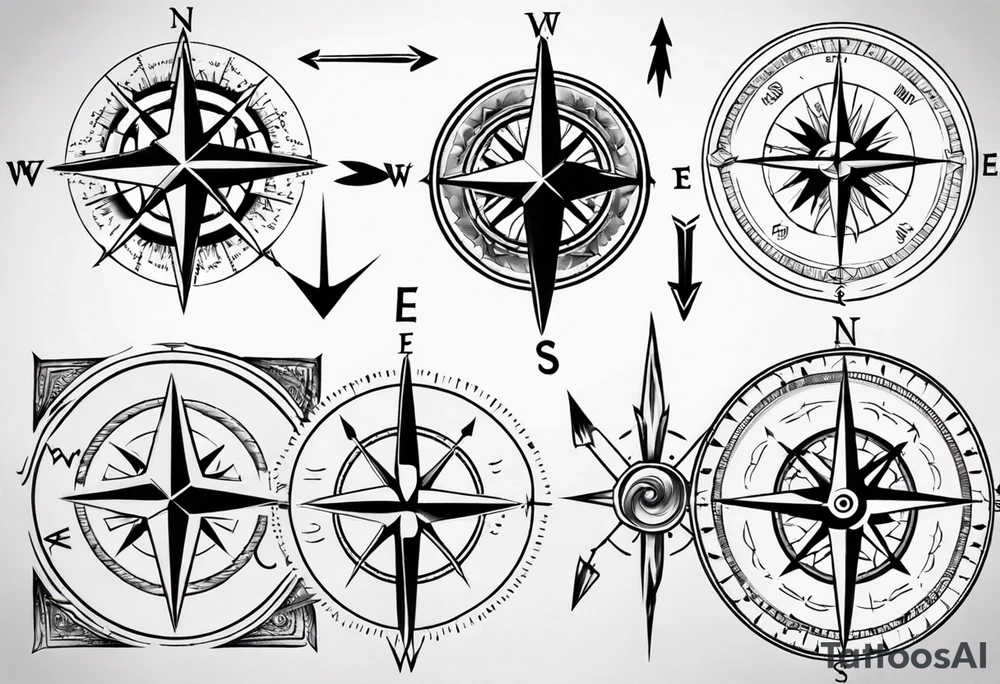 compass with vertical arrow tattoo idea