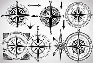 compass with vertical arrow tattoo idea