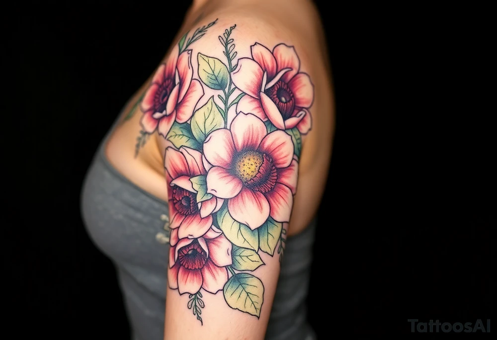 Hourglass climbing roses with sunflowers dragon eyes peeking through tattoo idea