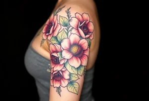 Hourglass climbing roses with sunflowers dragon eyes peeking through tattoo idea