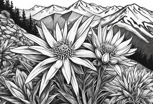 Fuzzy Edelweiss flower on a mountain tattoo idea