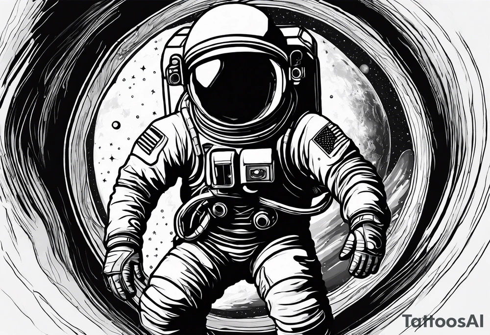 astronaut reaching out into the void for his astronaut partner is being pulled into a black hole the looks identical to earth tattoo idea
