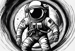 astronaut reaching out into the void for his astronaut partner is being pulled into a black hole the looks identical to earth tattoo idea