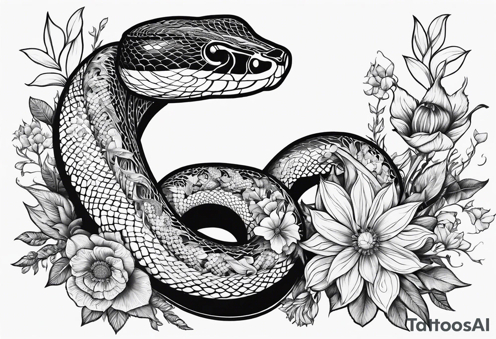 Knife, snake, wildflowers, flames tattoo idea