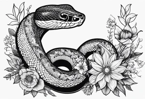 Knife, snake, wildflowers, flames tattoo idea