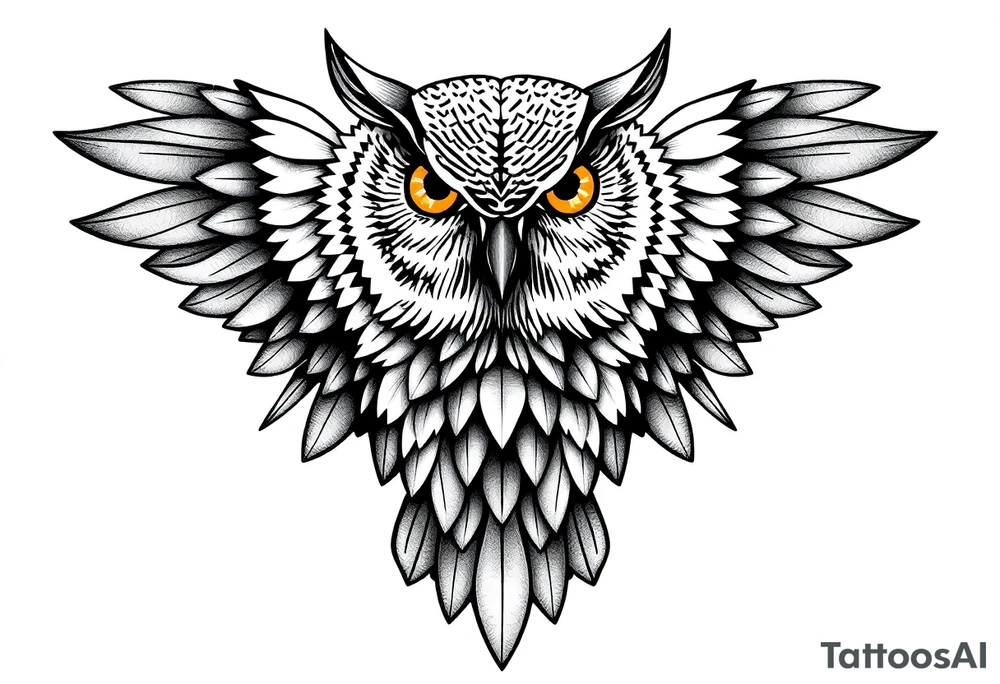 Geometric asymmetric owl tattoo idea