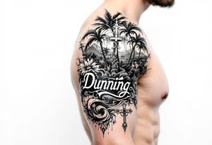 Dunning, Romanian theme with palm trees, cross,angels,puerto rican tribal patterns tattoo idea