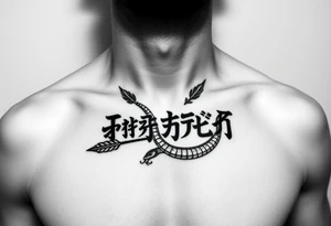 japanese text on chest with arrow and snake tattoo idea