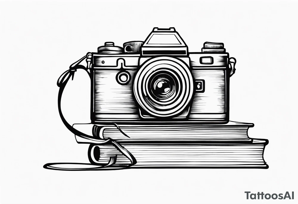 Camera on a stack of books tattoo idea