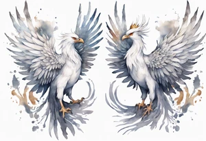 a solitary white phoenix wearing a grey crown tattoo idea