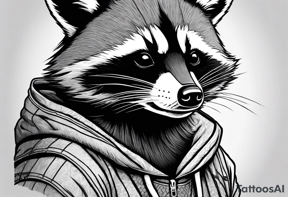 raccoon wearing a Superman hoodie tattoo idea