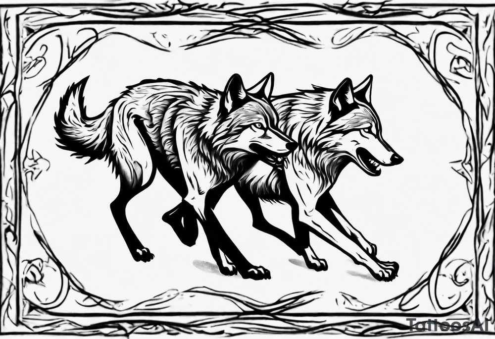 two wolves dancing the tango. extremely simplified tattoo idea