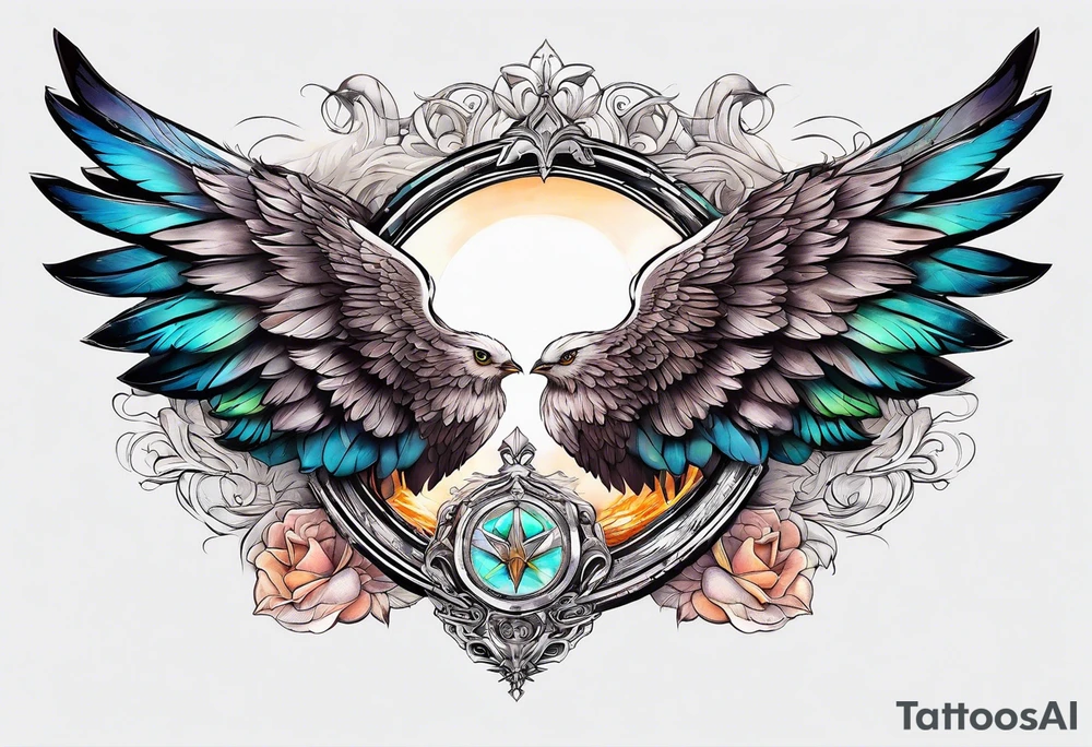 wings with a halo above them tattoo idea