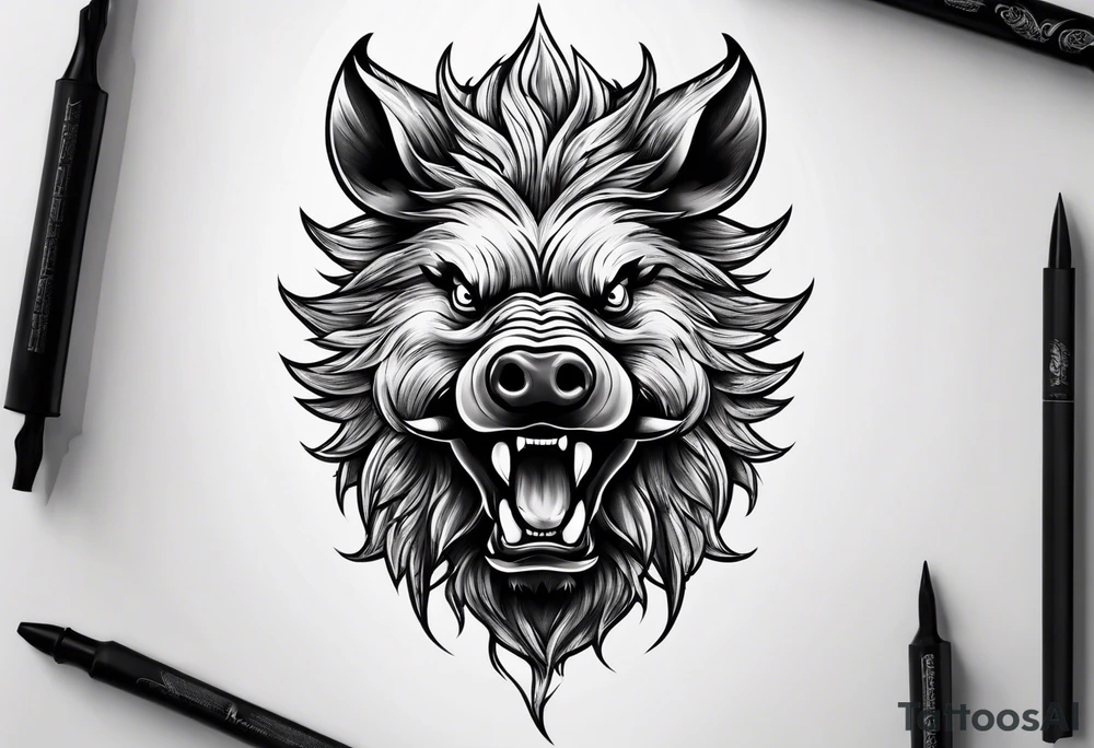 angry boar front tattoo idea