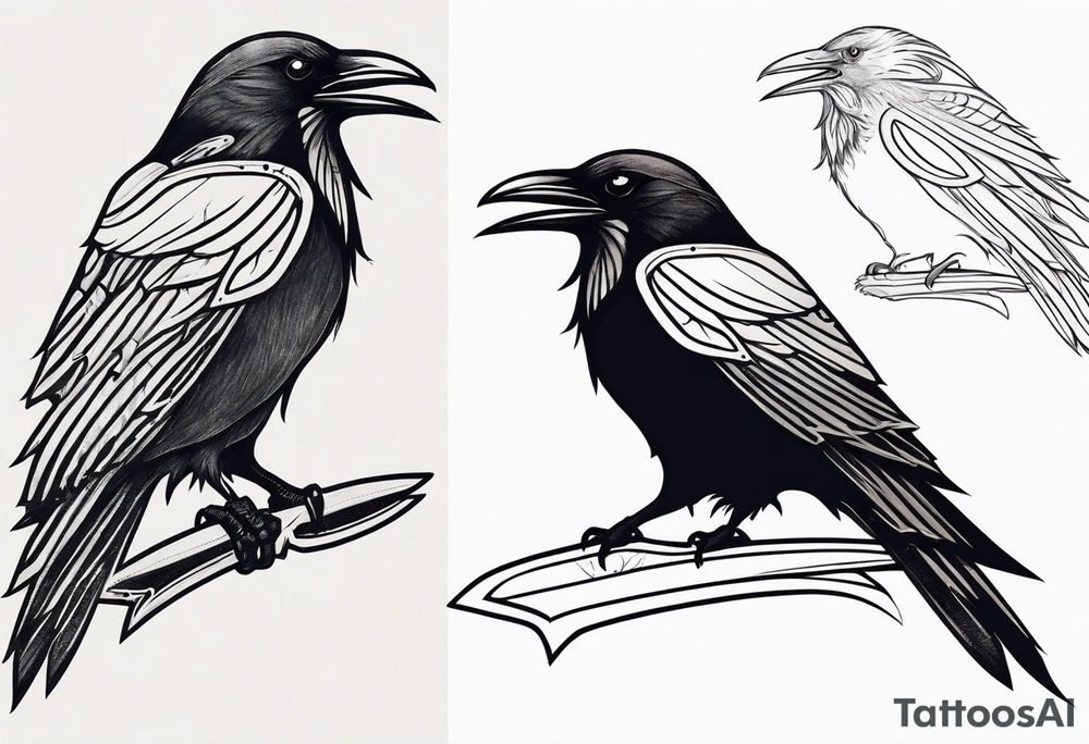 black raven with sword in mouth tattoo idea