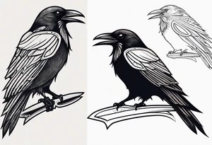 black raven with sword in mouth tattoo idea