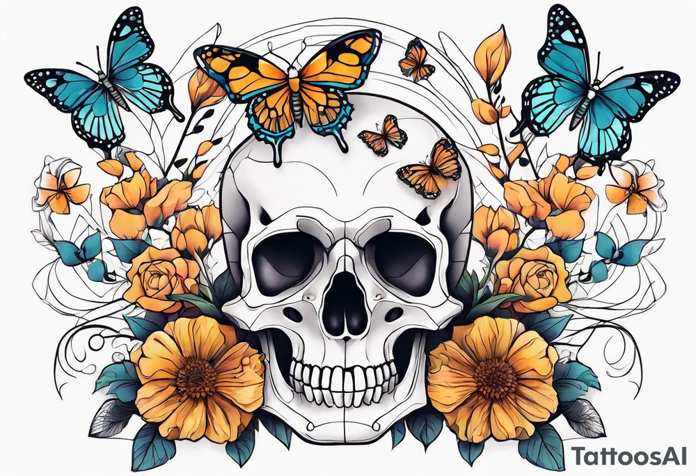 full body skeleton
 flowers and butterflies
simple design minimal tattoo idea