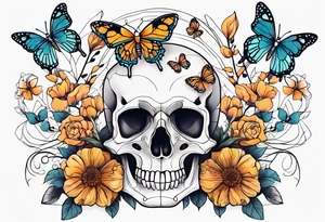full body skeleton
 flowers and butterflies
simple design minimal tattoo idea